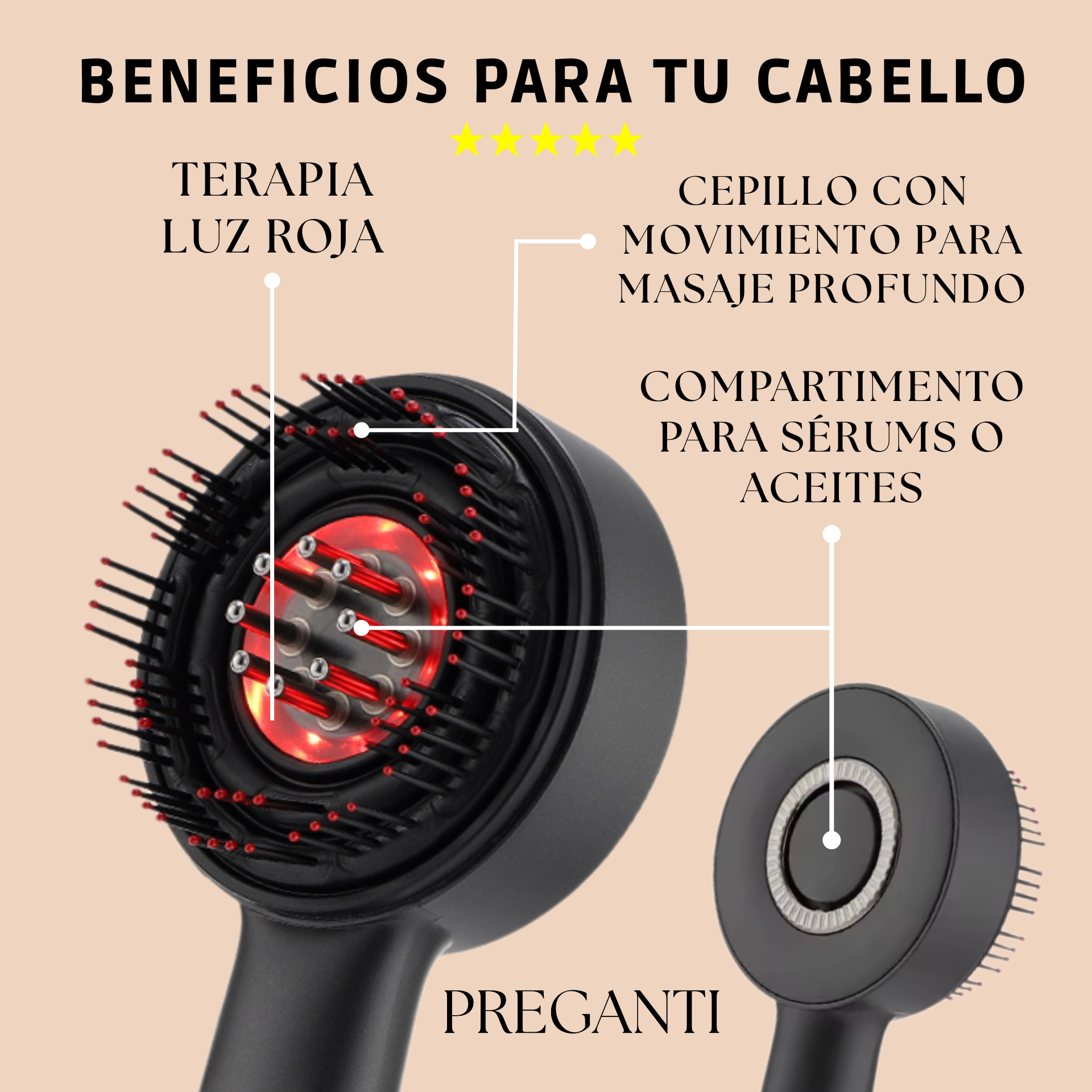Masajeador de cabello con luz roja
